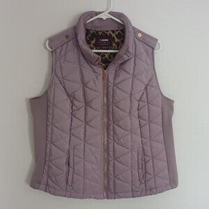 CI SONO LOS ANGELES OUTERWEAR PUFFER VEST DUSTY PLUM ZIP UP LEOPARD LINING 2X
